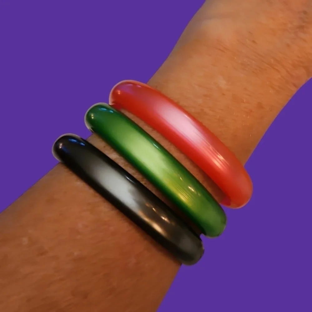 Vintage Set of Three Moonglow Atomic Bangle Festival Bracelets